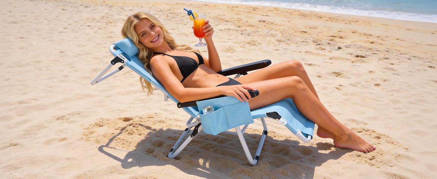 SLSY Portable Folding Beach Chair, Tanning Chair with Face Hole,5-Position Adjustable Reclining Beach Lounge Chair, for Beach, Poolside, Patio, Lawn, Home