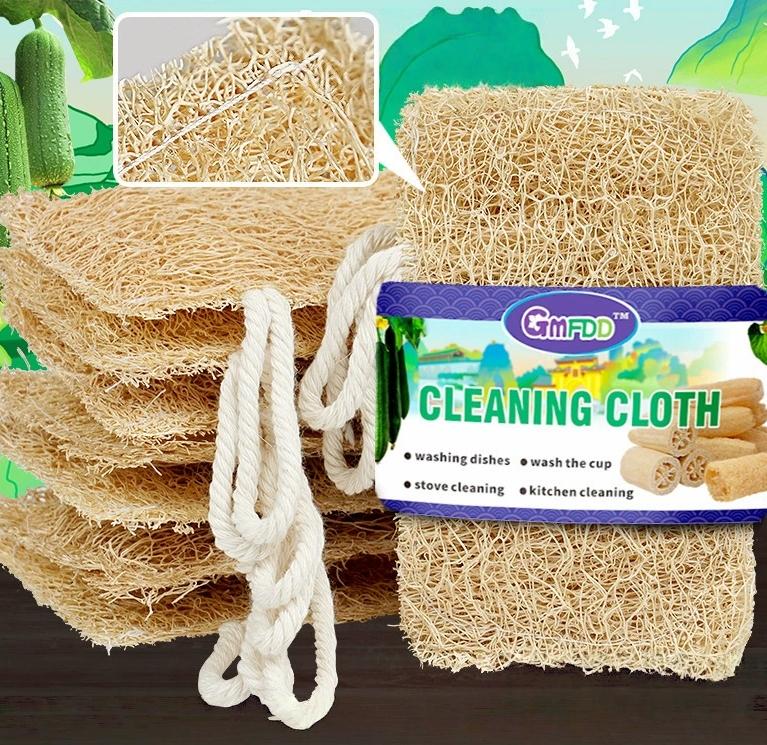 Natural Loofah Sponge Scrubber Brush for Kitchen Cleaning, Durable & Eco-Friendly, Perfect for Washing Pots & Bowls