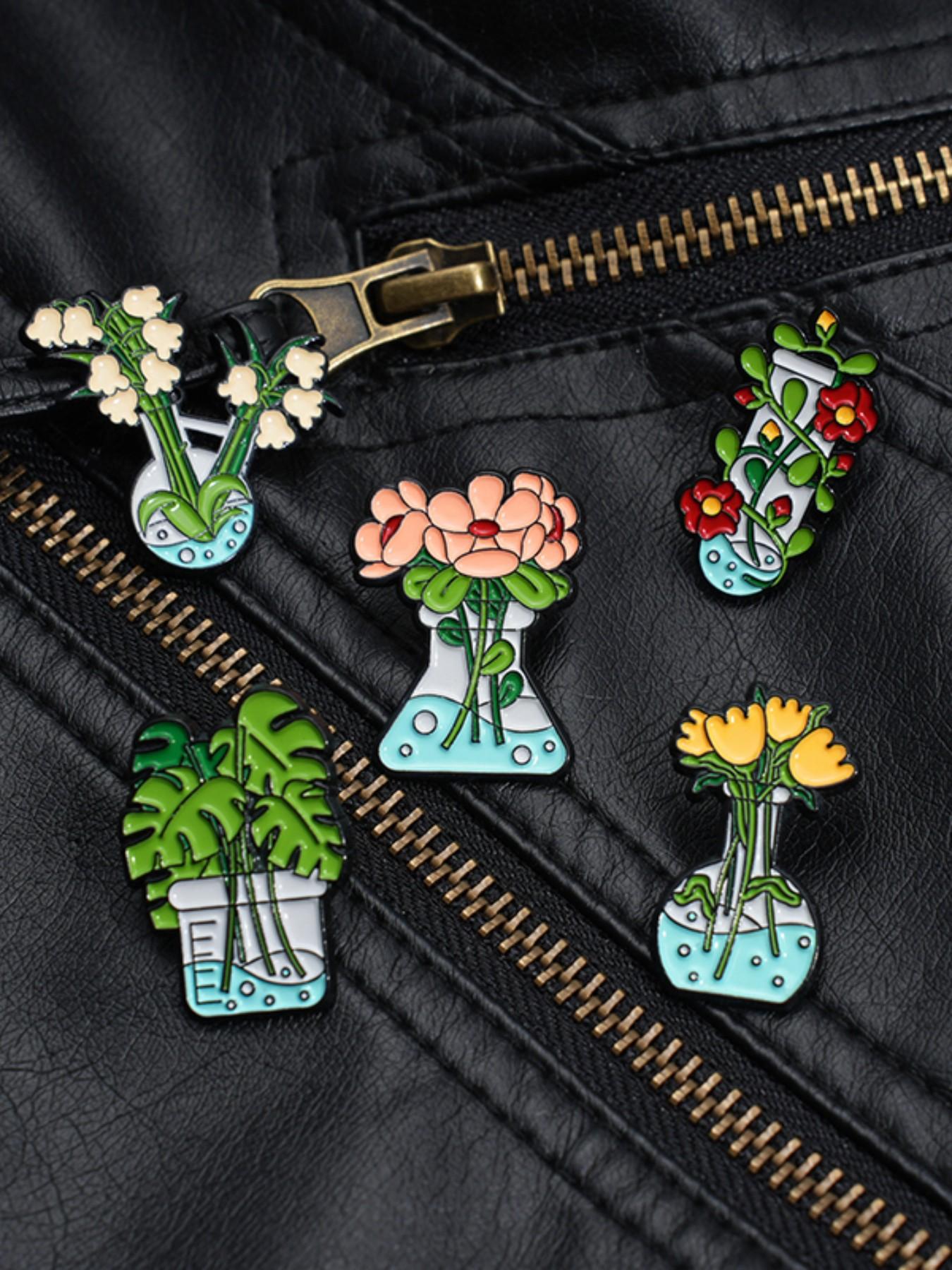 10Pcs Fantasy Magic Plant Bottle Brooch Set, Mushroom Flask & Floral Beaker Design, Fashion Clothing Accessory, Unisex Daily Wear Gift