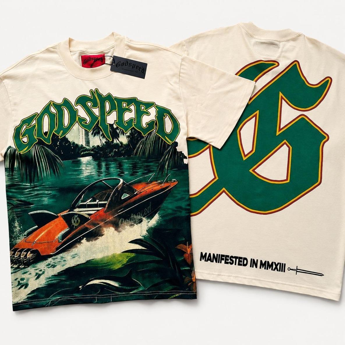GODSPEED T-shirt Letter Print Short Sleeve Hip Hop Tees Men Couple Style GOD SPEED Round Neck Loose Cotton Casual Tee Streetwear Graphic T Shirt Vintage Tees 2000s Shirts