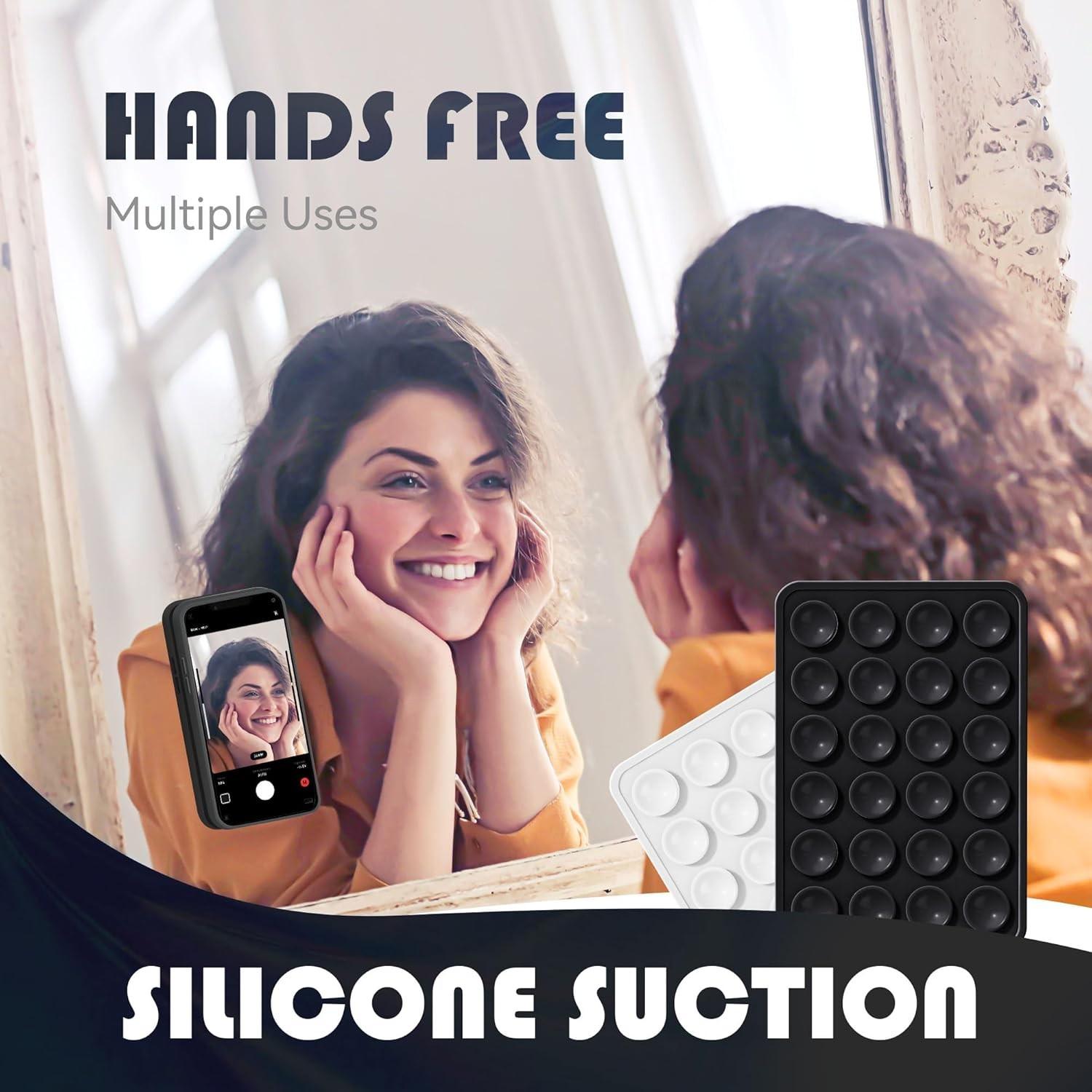 5PCS Black Set Silicone Suction Phone Case Adhesive Mount - Silicone Suction Cup Phone Case Mount - Hands-Free, Strong Grip Holder for Selfies and Videos - Compatible iPhone and Android（Black & Dark Grey & Light Grey & Transparent & White）