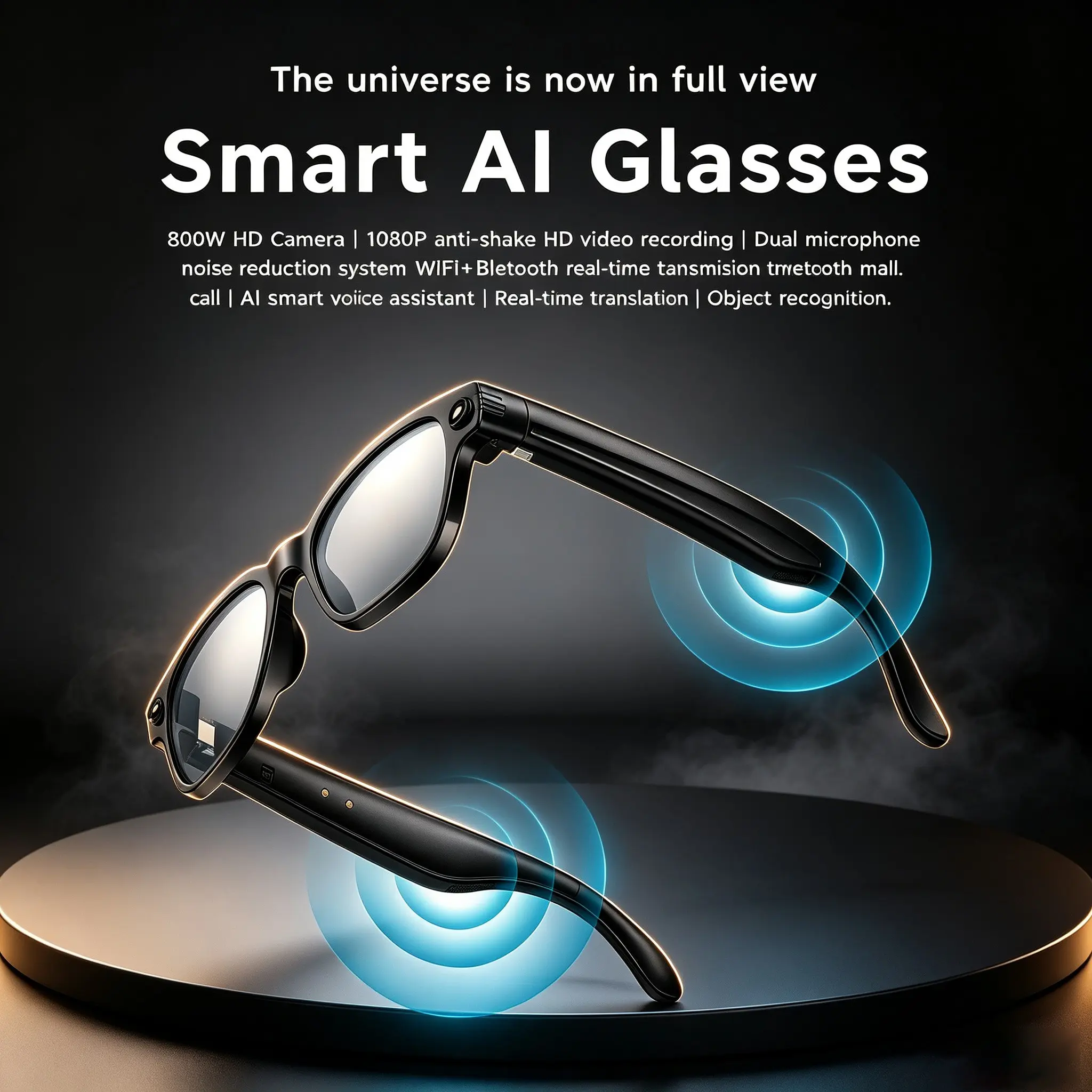 New intelligent AI camera glasses without handheld first view Vlog glasses with high-definition camera AI instant translation, open stereoscopic surround audio Bluetooth hands-free call 4GB memory anti UV sunglasses 270mAh long battery life magnetic charg