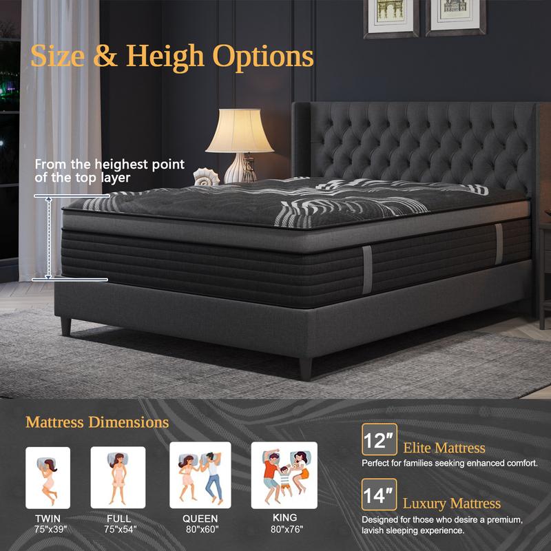 12 /14Inch Gel Memory Foam Mattress Twin Full Queen King Bed Hybrid Mattress  In A Box,Pocket Spring for Edge Support, Pressure Relief, Medium Firm motion isolation