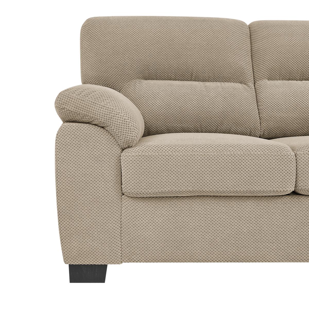 3-Seater Sofa, Camel Upholstered Couch, Modern Living Room Furniture, Textured Fabric Sofa, Minimalist Settee, Comfortable Armchair, Sturdy Frame Sofa