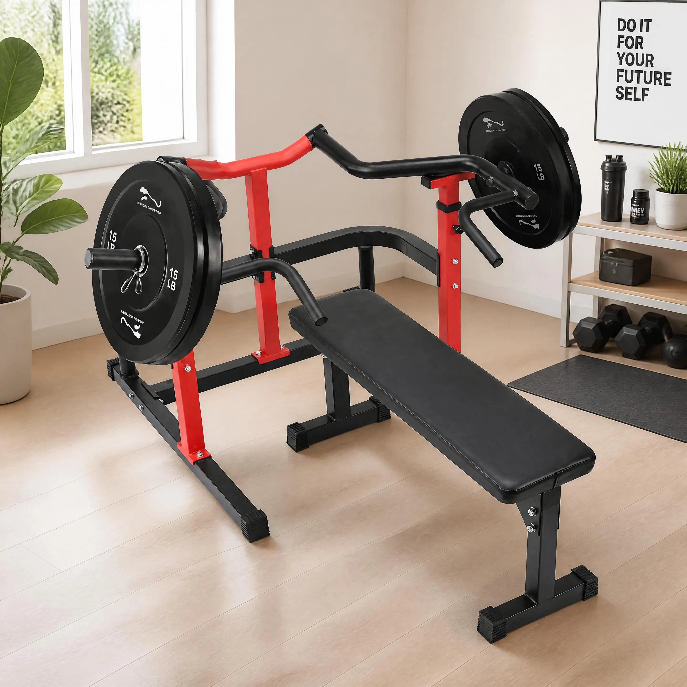Garvee Heavy-Duty Chest Press Machine with Dual Independent Converging Arms – 1050LBS Capacity Adjustable Flat Bench for Home Gym Upper Body Strength Training