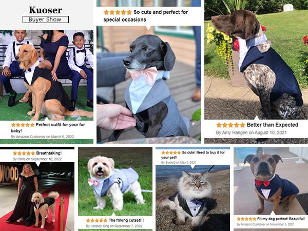 Kuoser Dog Tuxedo Dog Suit and Bandana Set, Dogs Tuxedo Wedding Party Suit, Dog Prince Wedding Bow Tie Shirt Formal Dog Wedding Attire for Large and Medium Dogs Golden Retriever Samo Bulldogs