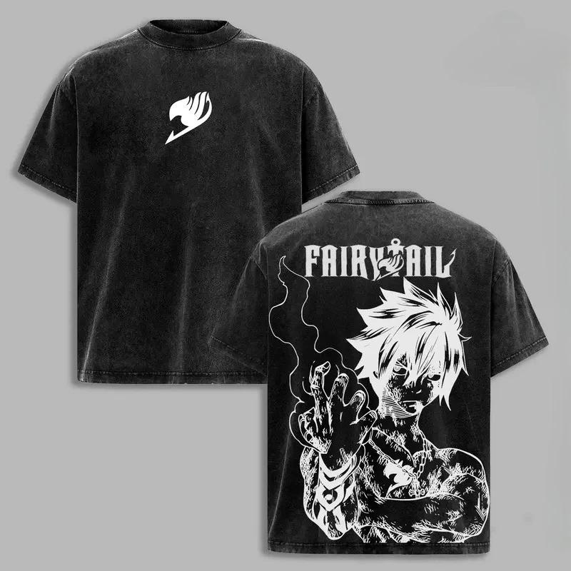 Erza Scarlet Fairy Tail Vintage Snow Washed Oversized Graphic T-Shirt, Gothic Y2K Harajuku Hip Hop Streetwear, Heavyweight Cotton All Season Unisex Casual Daily Wear Short Sleeve Top