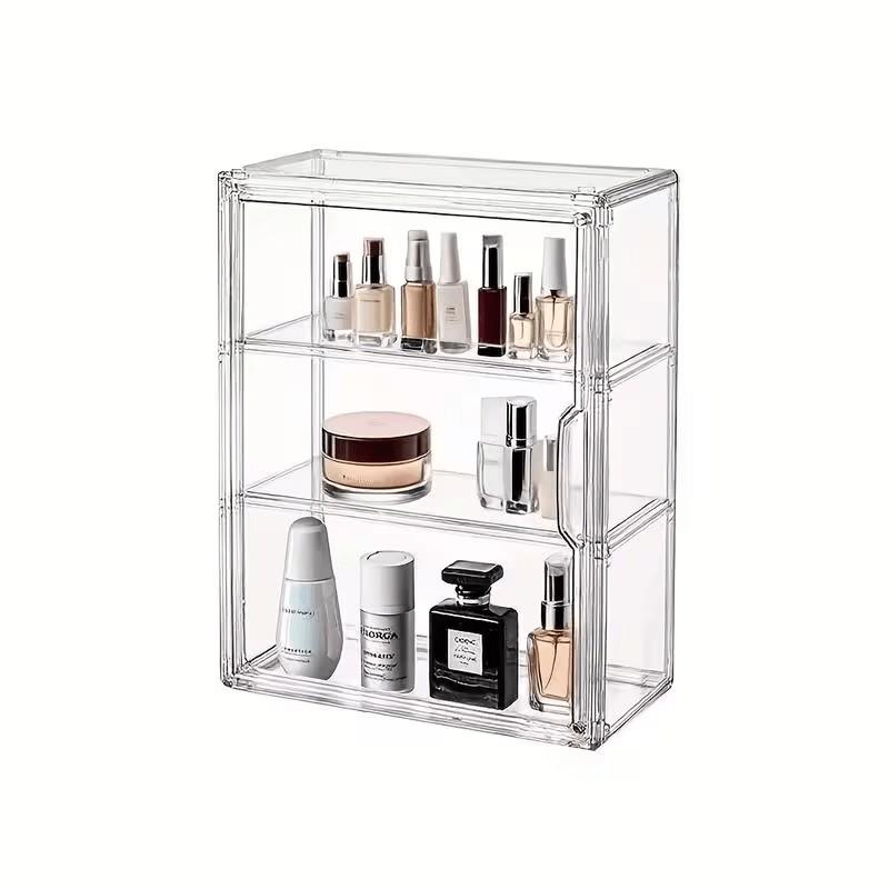 3-Tier Transparent Display Cabinet with Magnetic Door, Heavy-Duty Acrylic, Space-Saving Organizer, Modern Design, Holiday Gift, Retail Store