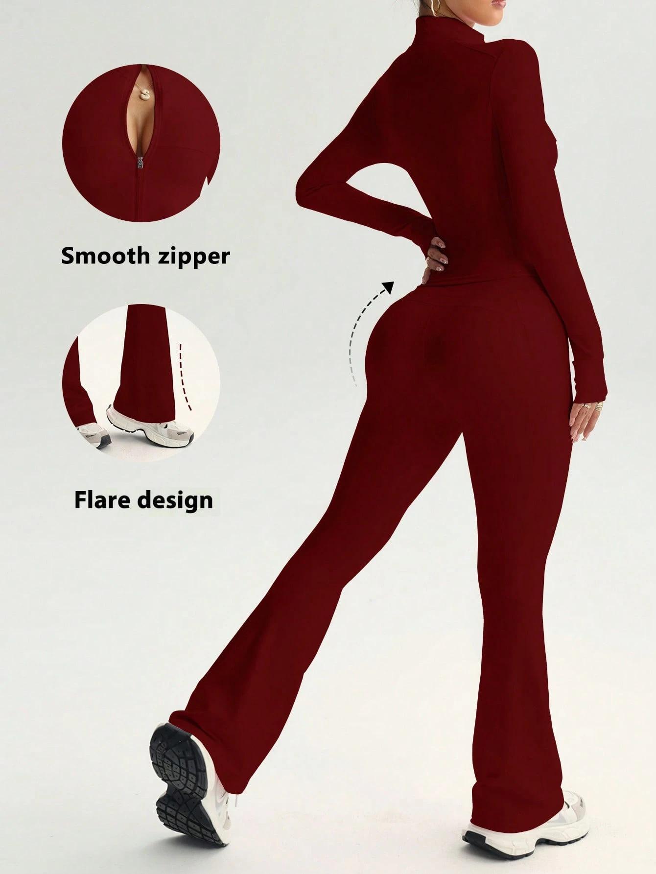 Women’s 2-Piece Yoga Set - Half Zip Mock Neck Long Sleeve Top, High Waisted Flare Leg Bottoms, Soft Naked-Feel Breathable Athleisure for Gym Workouts, Pilates, Multi-Size Female Activewear, 2 Piece Sets, Clothes For Women, Woman 2 Piece Set, Flare Legging