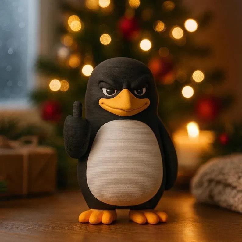 Funny Middle Finger Penguin Statue, Angry Penguin Resin Figurine, Novelty Home Office Desk Decor Gift