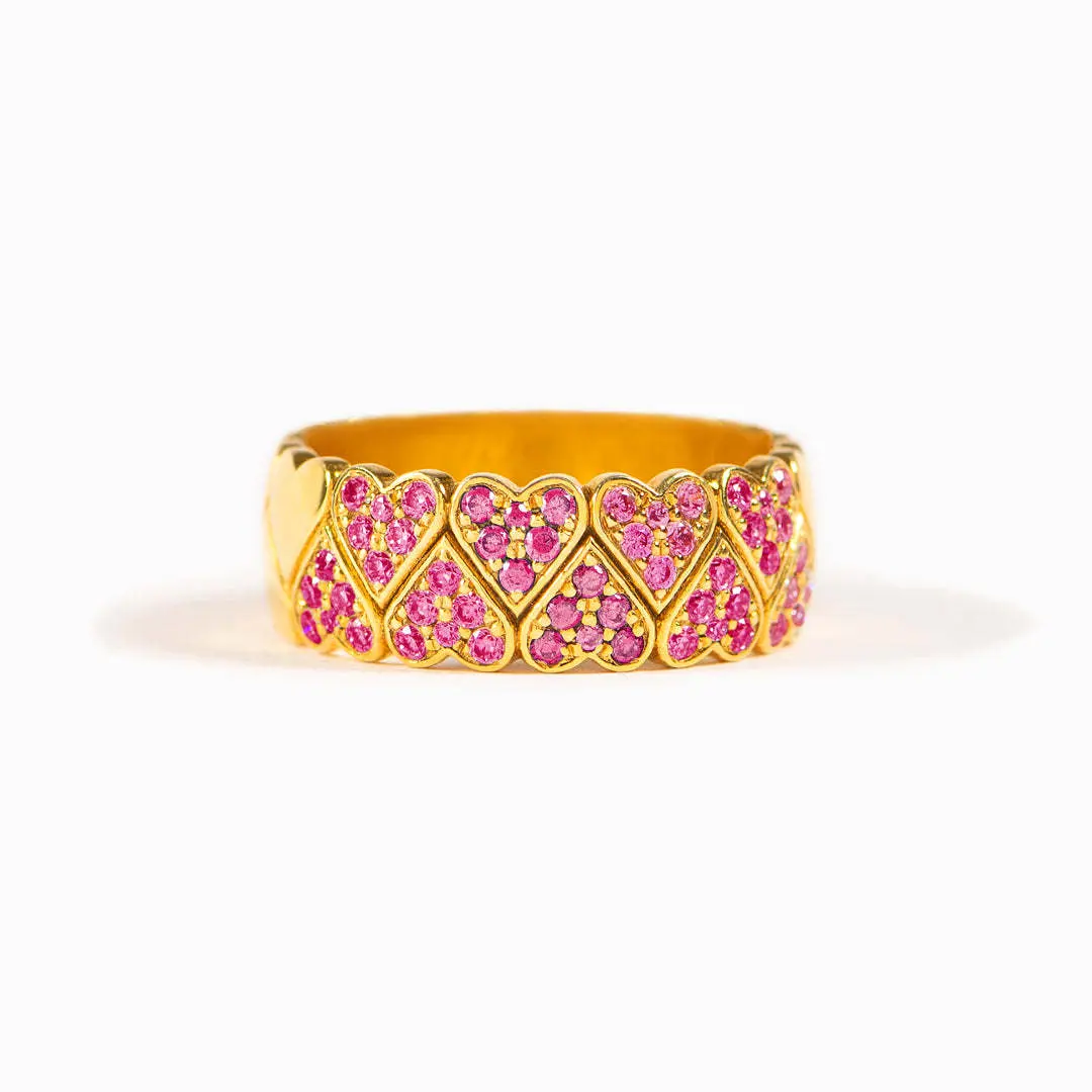 Ring-Women's Wide Band Heart Ring with Micro-Pave Colorful CZ