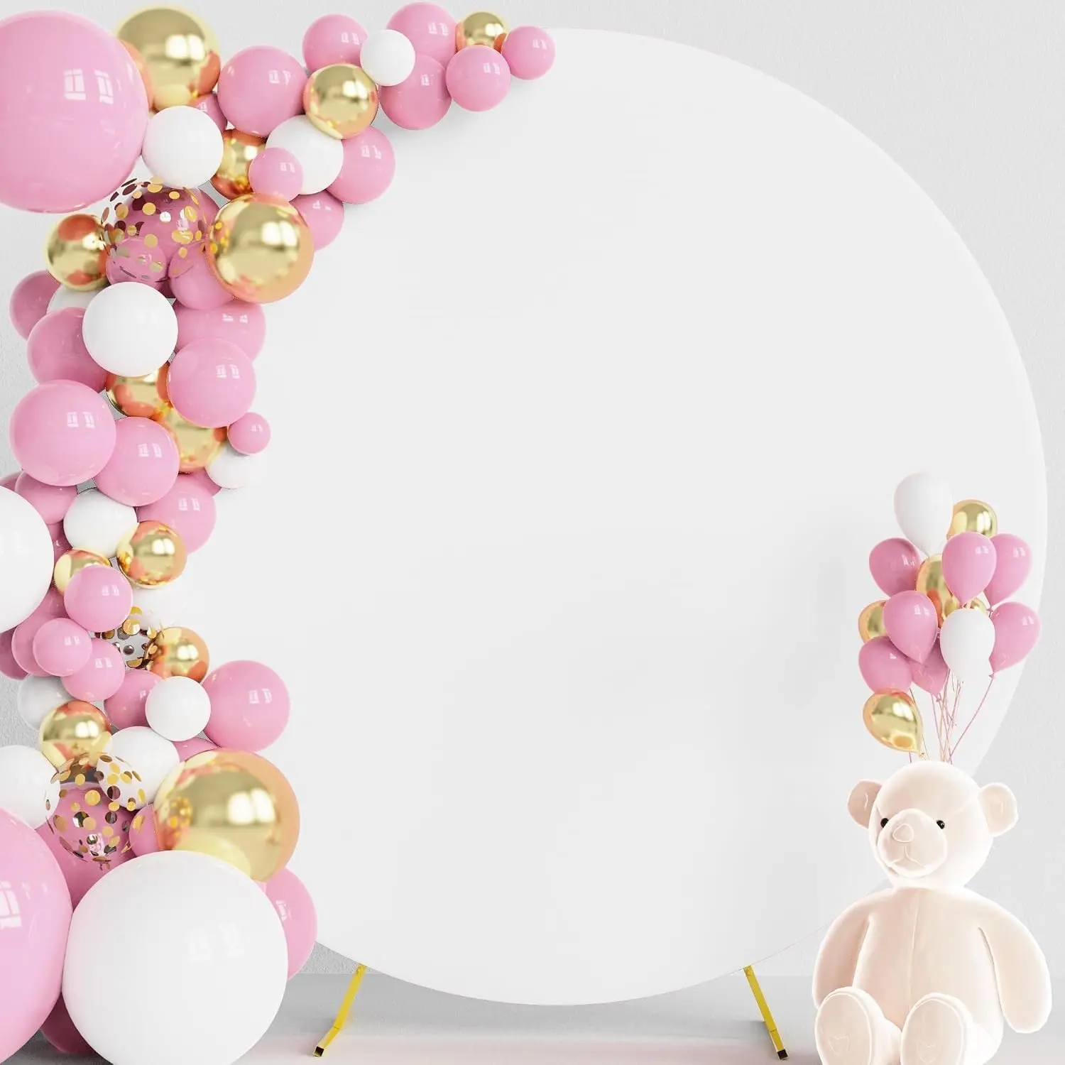 7.2FT Round Backdrop Cover White Round Arch Covers Strethy Backdrop | Spandex Circle Balloon Arch Backdrop Covers Strethy Backdrop Elastic for Wedding Birthday Party Ceremony Baby Shower Decor