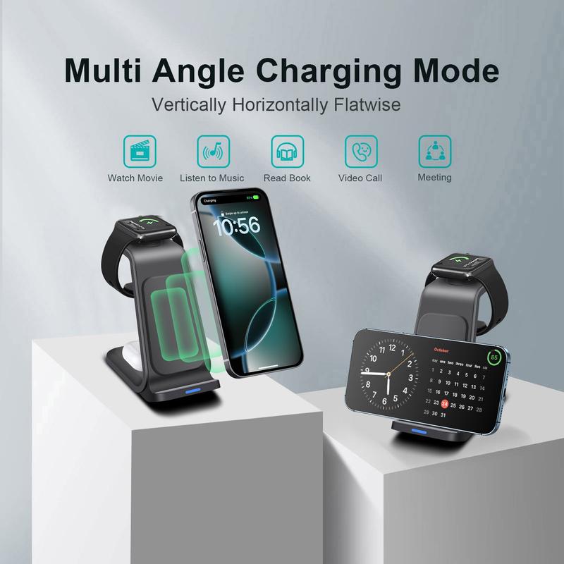 3 in 1 Charging Station, Wireless Charging Stand, Multifunctional Fast Charging Station For iPhone 17 16 15 14 13 12 11 Pro Max & Apple Watch & AirPods, Portable Charging Station