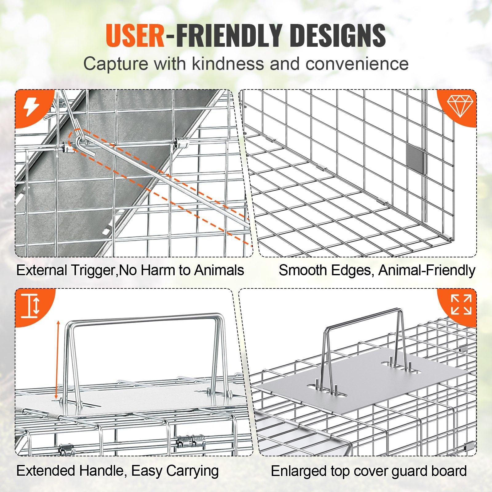 【DealsForYouDays】VEVOR Humane Live Animal Cage Trap, 31x10x12" Galvanized Iron Folding Trap with Handle, for Stray Cats, Raccoons, Groundhogs (Tools & Hardware, Hand Tools Accessory)