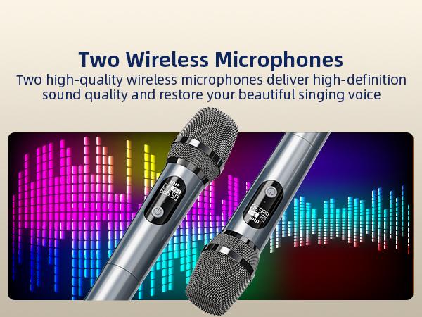 Karaoke Machine 2 Wireless Microphones, Portable Bluetooth Speaker w/PA System for Adults & Kids with LED Lights, Bass/Treble Adjustment, Supports REC/TWS/FM/AUX/USB/IF Card for Party