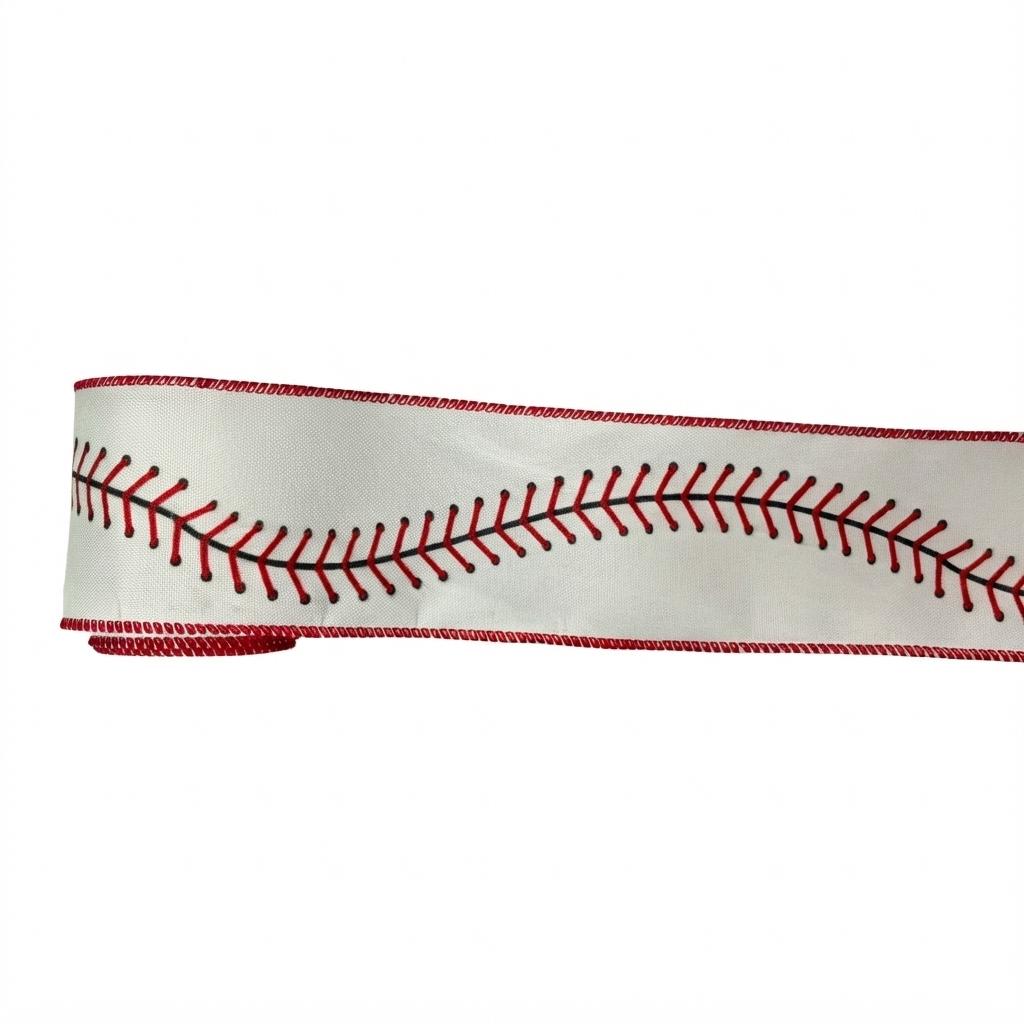 1 Rolls 5 Yards Baseball Grosgrain Continuous Ribbons - 2.48 inch Red White Sport Ribbons for Team Decoration and Party Themes