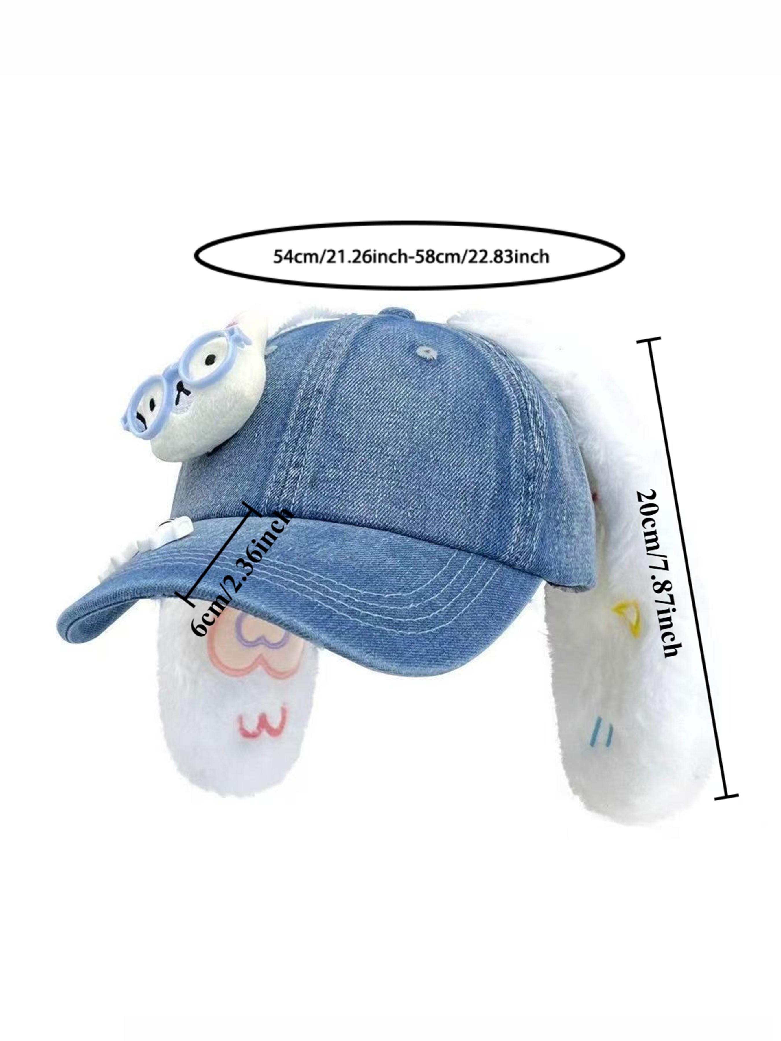 Cute Bunny Ear Baseball Cap, Plush Ears and Cartoon Animal Patch, Easter Rabbit Ear Hat, Casual Fitted Style, All Seasons