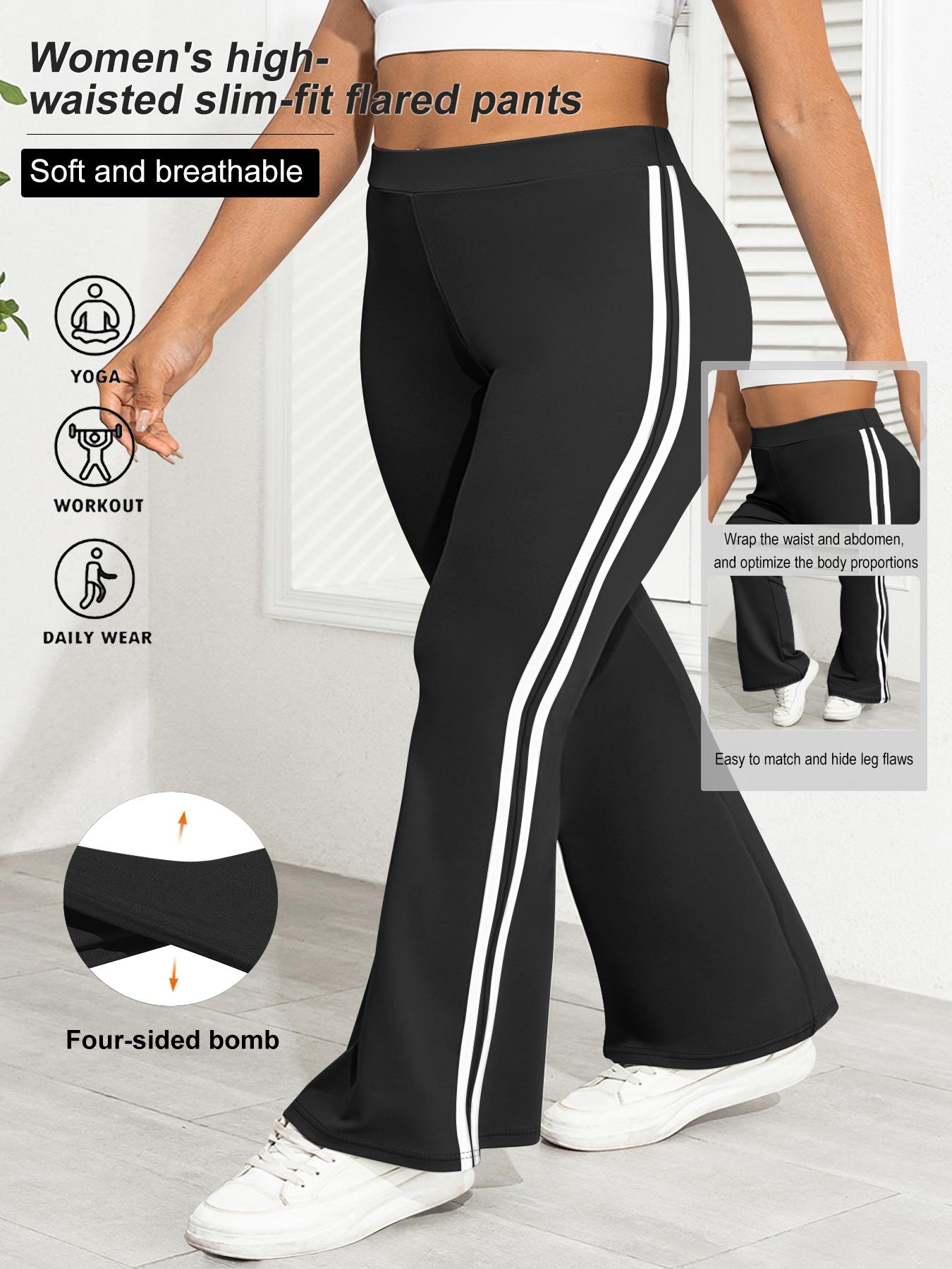 Women's Plus Size High Waist Flare Pants, Casual Side Stripe Design, Comfortable Elastic Fabric, Perfect for Daily Wear