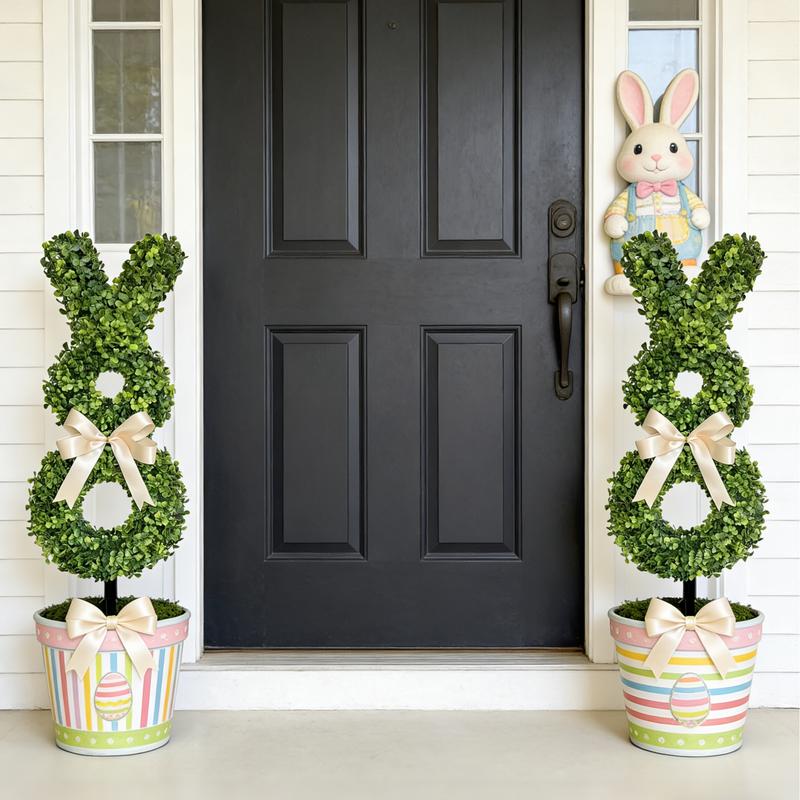 Easter Rabbit-Shaped Artificial Green Topiary Tree, Cute Bunny Cutout Decoration, Perfect for Easter Party Front Door, Courtyard and Garden Decor