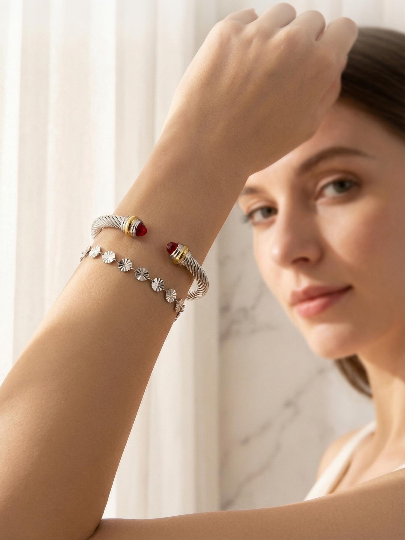 18k Embroidered Bracelet, Diamond-encrusted Twisted Bracelet, Adjustable Bracelet, Versatile Punk, Fashionable, Simple, Luxury Accessory # Jewelry / Stainless Steel / Colorfast / Hypoallergenic / Couple / Festival / Party / Ideal Gift