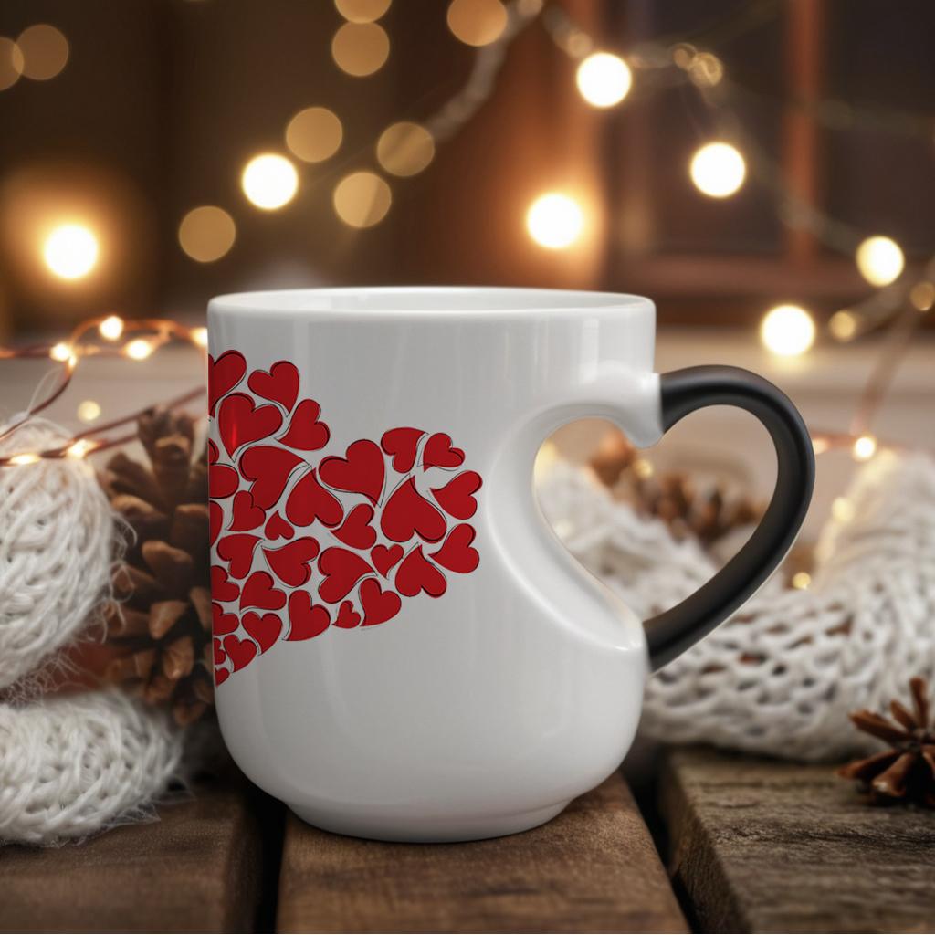 Mug with Heart Handle: Color-Changing Ceramic Thermos - Ideal for Halloween, Christmas, Valentine's Day, Mother's Day, and Father's Day (11 oz/330 ml)