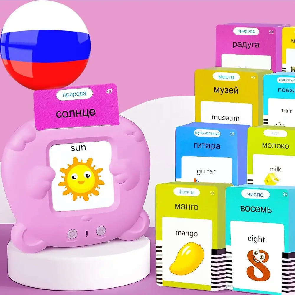 Bilingual English Flash Cards - Russian Talking Flash Cards, 510 Sight Words 31 Themes, Pocket Speech for Toddlers 3-12, Autism Sensory Toys, Preschool Learning Activity (Russian, Pink)