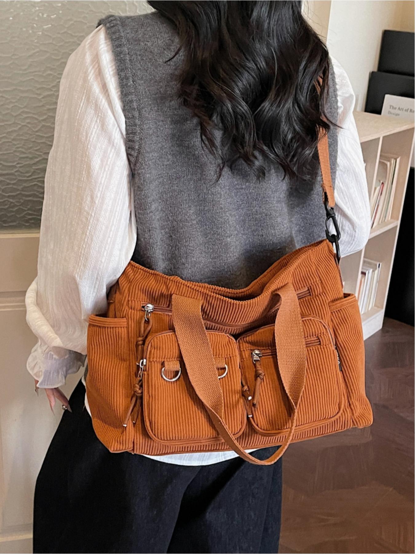 Corduroy multi-pocket large-capacity tote bag, Commuter Tote Bag, casual and versatile, suitable for shopping, school, work, commuting, and everyday accessories Corduroy multi-pocket large-capacity tote bag, Commuter Tote Bag, casual and versatile, suitable for shopping, school, work, commuting, and everyday accessories