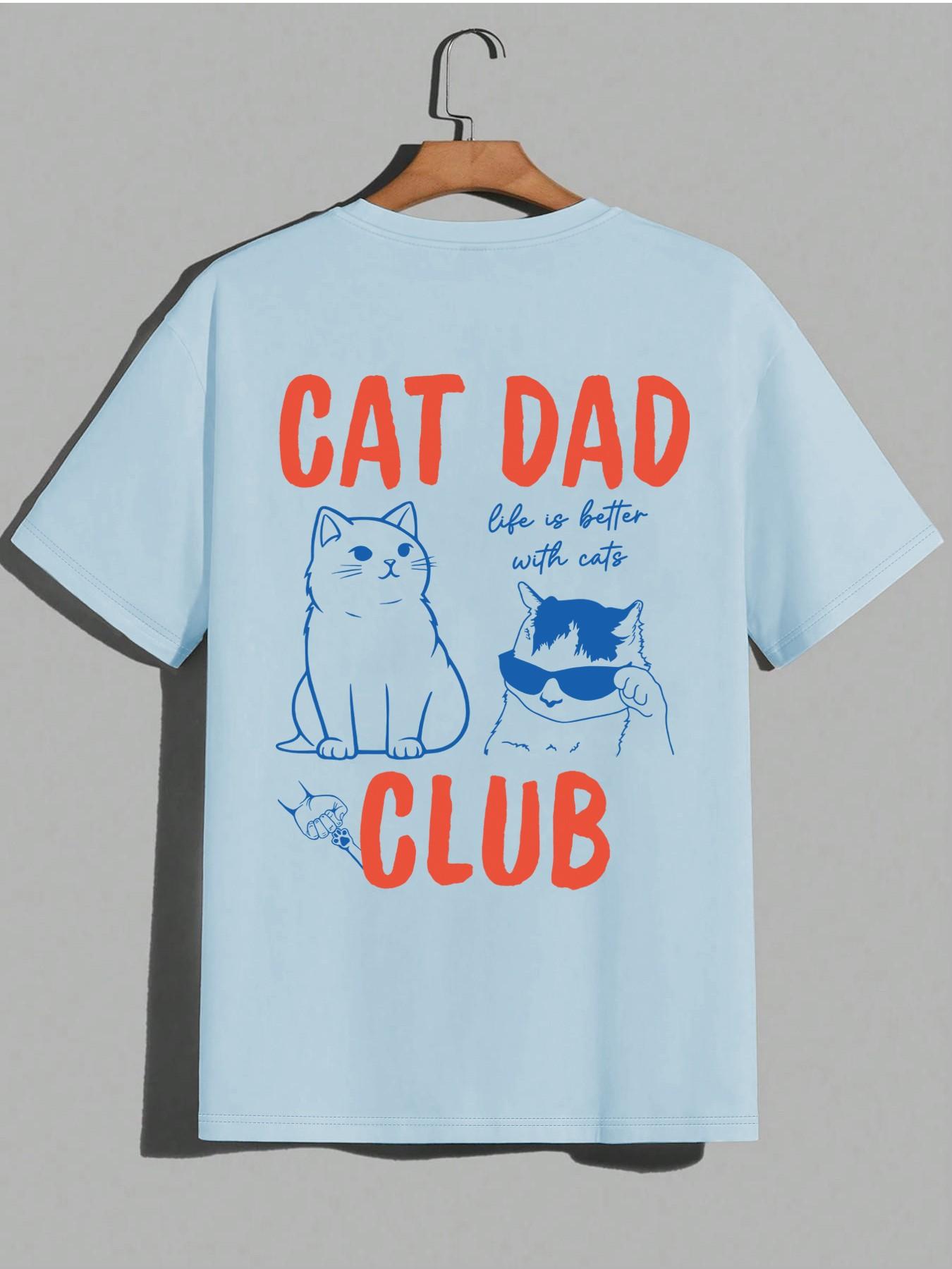 Apex Outpost 1 Piece Men's Cat Dad Club T-Shirt, Oversized Fit With Bold Text & Cool Cat Illustrations For Pet Lovers And Casual Everyday Wear
