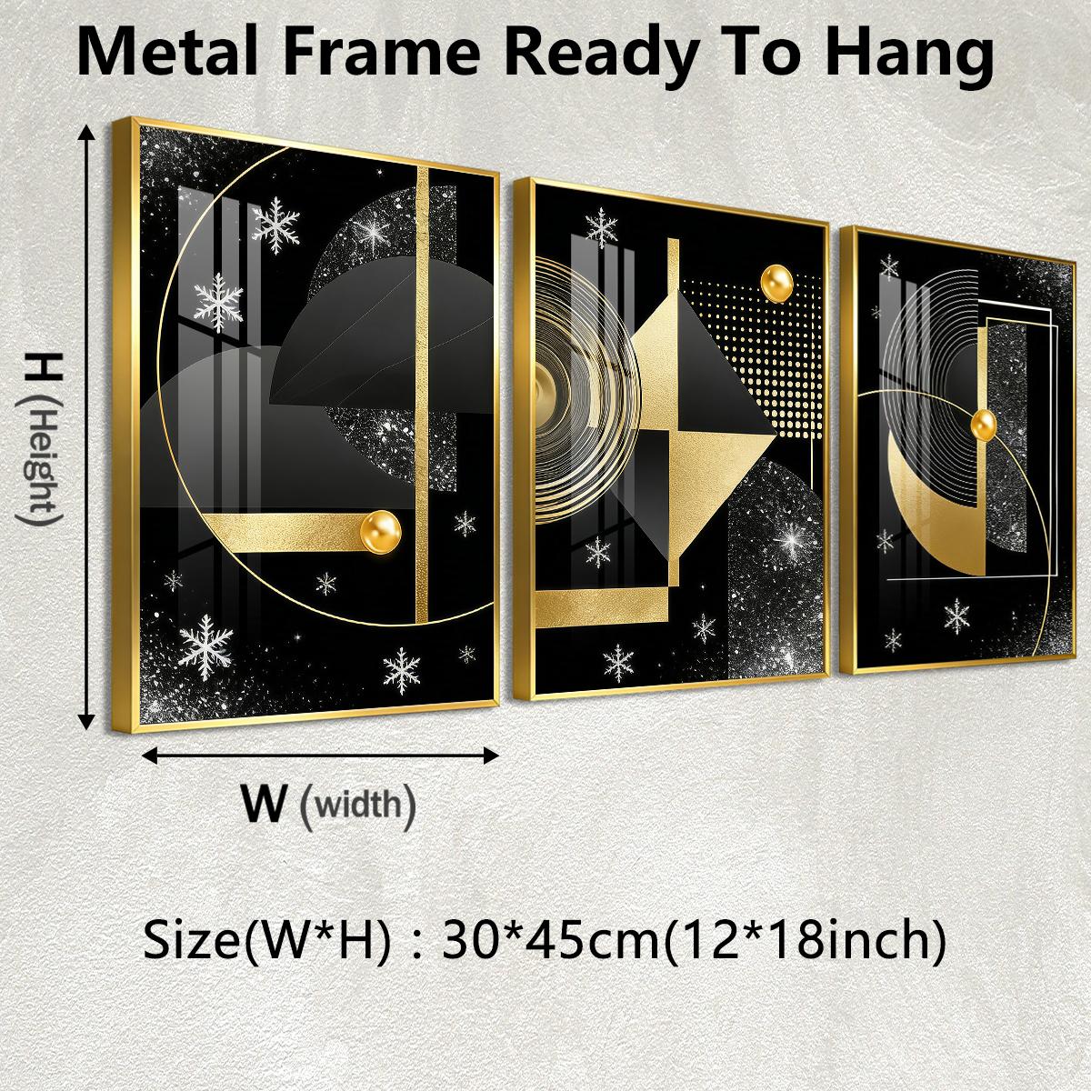 3 Counts Aluminum Alloy Framed Painting, Geometric Gold And Black Abstract Art Pictures, Home Decoration For Living Room, Bedroom, Office, Restaurant, Hallway Wall Decor, Odorless Print Artwork, Luxury Perfect Gift For Friends And Family