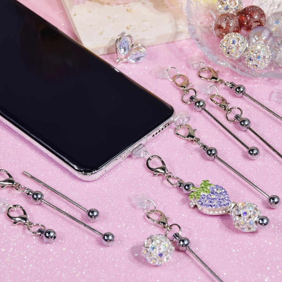 24pcs/12pcs/6pcs DIY Beadable Anti Dust Plug Cell Phone Charm for Type-C Charging Port