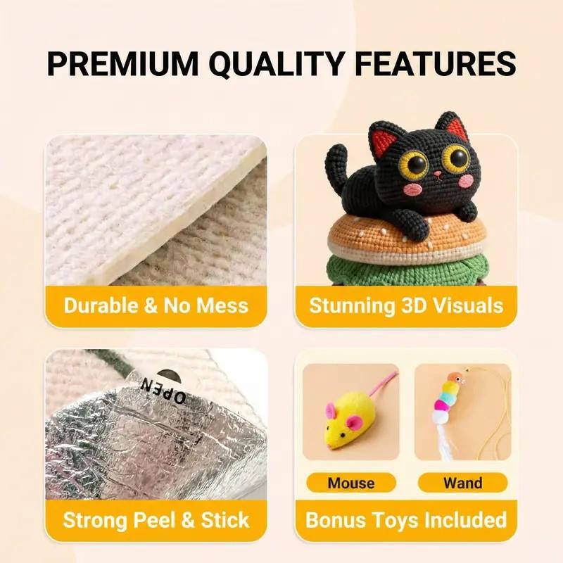 Self-Adhesive Cat Scratch Pad, 3D Visual Weaving Art Furniture Protector, Durable Felt Mat with Back Glue, Ideal for Walls, Sofas, Doors, Closets