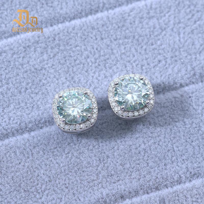 Delzzad Colored Halo Square Stud Earrings Synthetic Moissanite Earrings S925 Studs For Men Women Birthday Anniversary Mother's Day Christmas Gifts