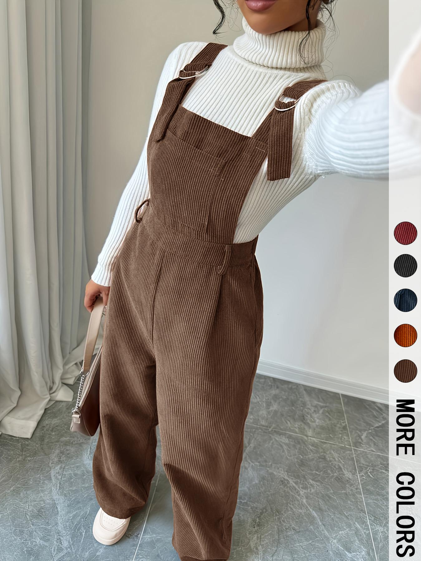 Women's Casual Woven Jumpsuit Overalls with Adjustable Straps, Button Front Design, Fitted Style for Fall & Winter Seasons