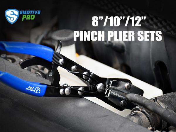 SMOTIVE PRO 3-Piece Ratcheting Hose Clamp Pliers Set, 8/10/12 Inch Locking Pinch Off Tools for Fuel, Coolant, Radiator and Heater Lines No Leak Automotive Repair