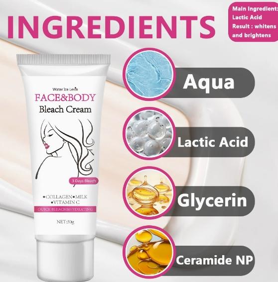 Face and Body Brightening Cream, Lightweight Milky Moisturizing - for face, neck, underarms, joints, etc. Gentle formula with brightening, hydrating and moisturizing benefits. Suitable for men and women. 50g/1.76oz