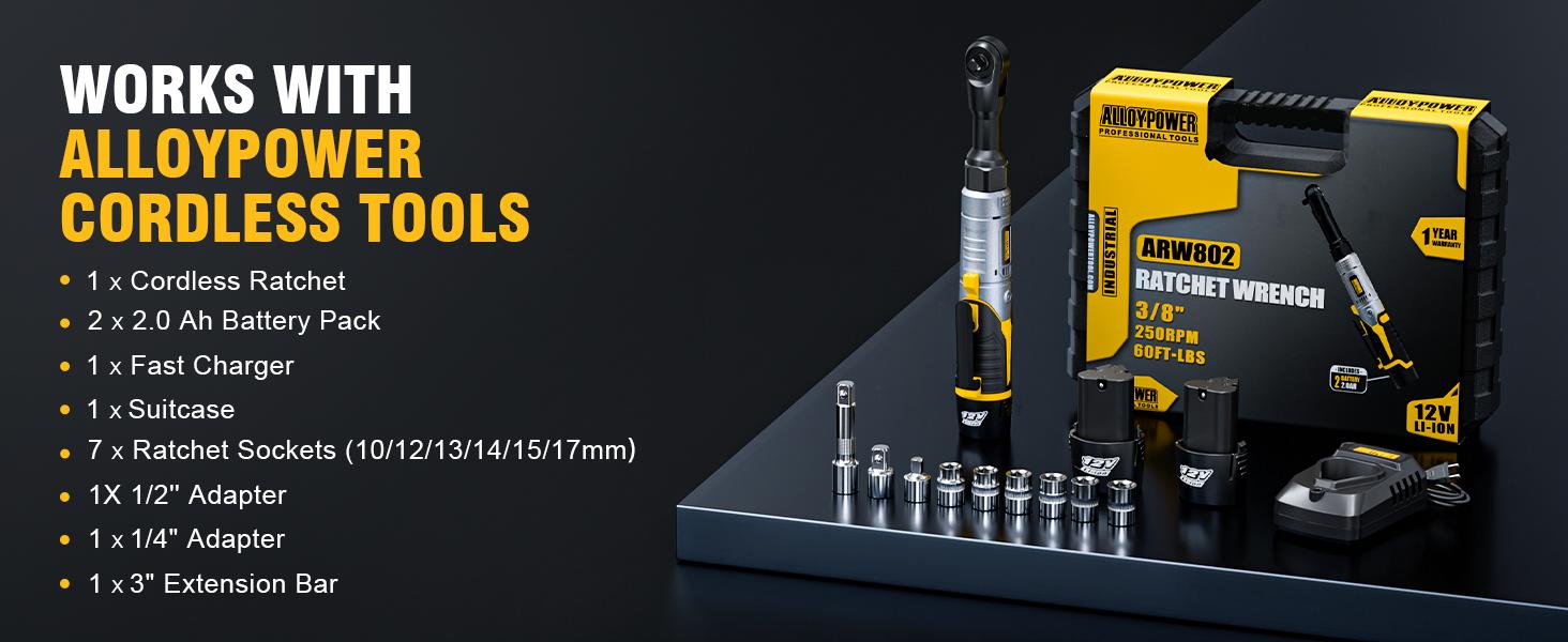 3/8" Cordless Ratchet Wrench Set, 60FT-LBS(80N.m) Electric Ratchet, 12V Extended Power Ratchet Wrench with Variable Speed, 6 Sockets, LED Light, 1/4" Adapter,1/2" Adapter,2 Batteries, Best Christmas and New Year Gift Ideas for Everyone 3/8" Cordless Ratchet Wrench Set, 60FT-LBS(80N.m) Electric Ratchet, 12V Extended Power Ratchet Wrench with Variable Speed, 6 Sockets, LED Light, 1/4" Adapter,1/2" Adapter,2 Batteries, Best Christmas and New Year Gift Ideas for Everyone