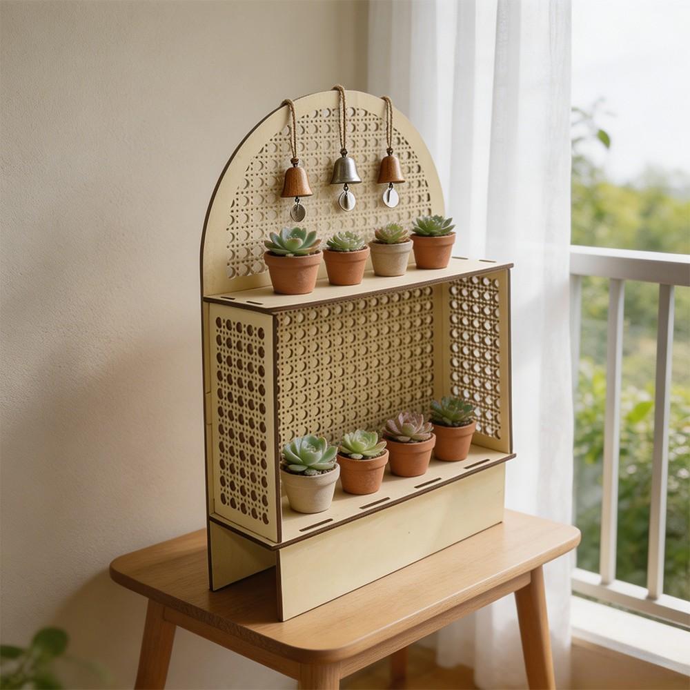Arched Round Wooden Decorative Storage Rack, Multi-Layer Organizer for Desktop, Window Shelf, Balcony, Succulents, Aromatherapy, Cosmetics, Decor