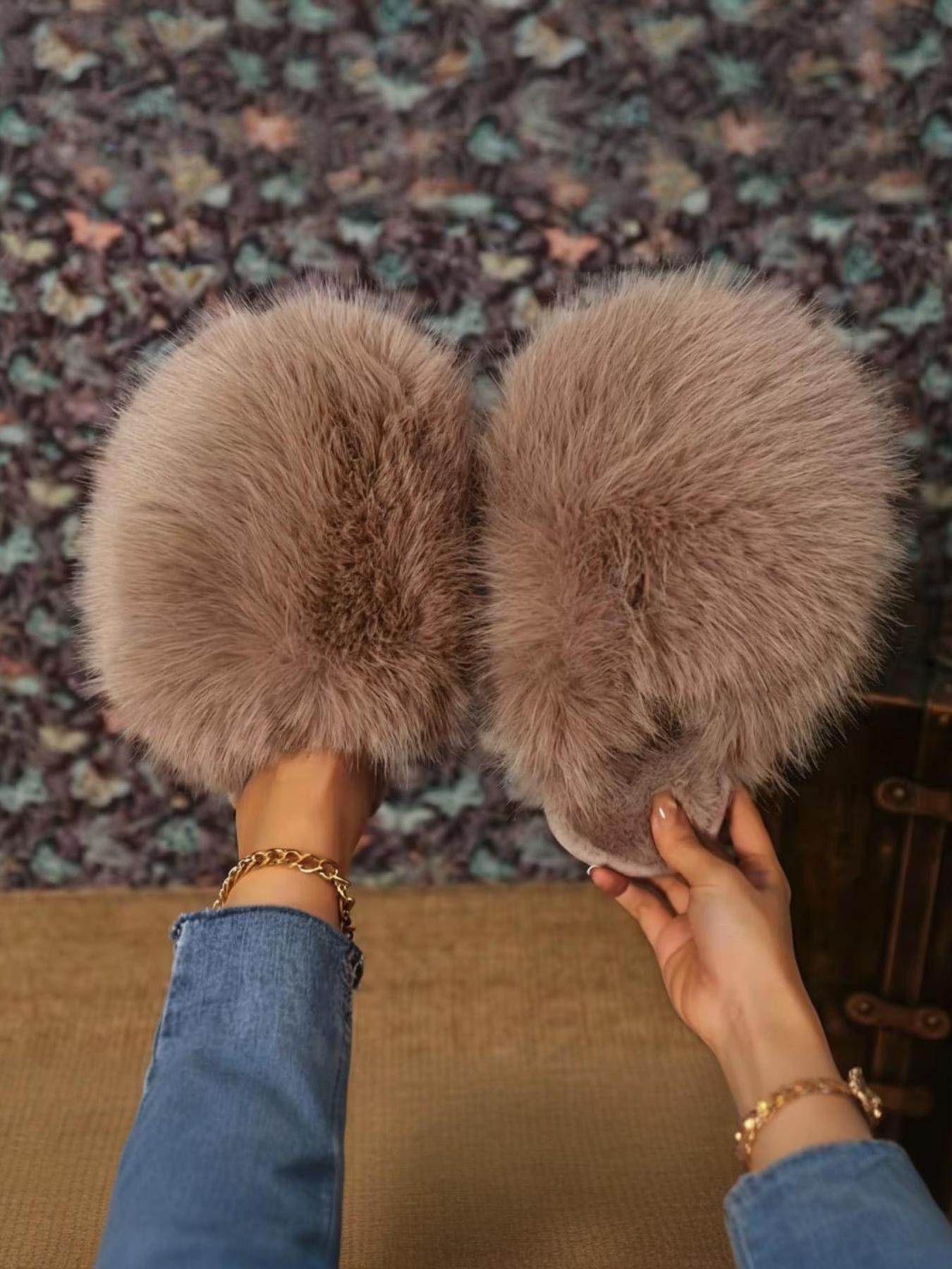 Women's Fashion Plush Home Slippers, Soft Rubber Sole, Anti-Slip Fall Winter Shoes, Cute Casual Warm Indoor Slipper, Lightweight Slippers