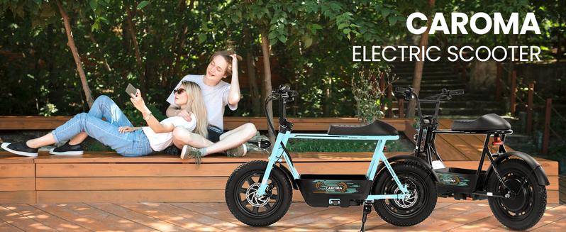 Caroma Peak 1200W Electric Scooter with Seat, 16" Fat Tire Electric Scooter for Adults & Teens, 30 Miles Ranges 20MPH Max Speed, Electric Motorcycle for Commuting with Basket