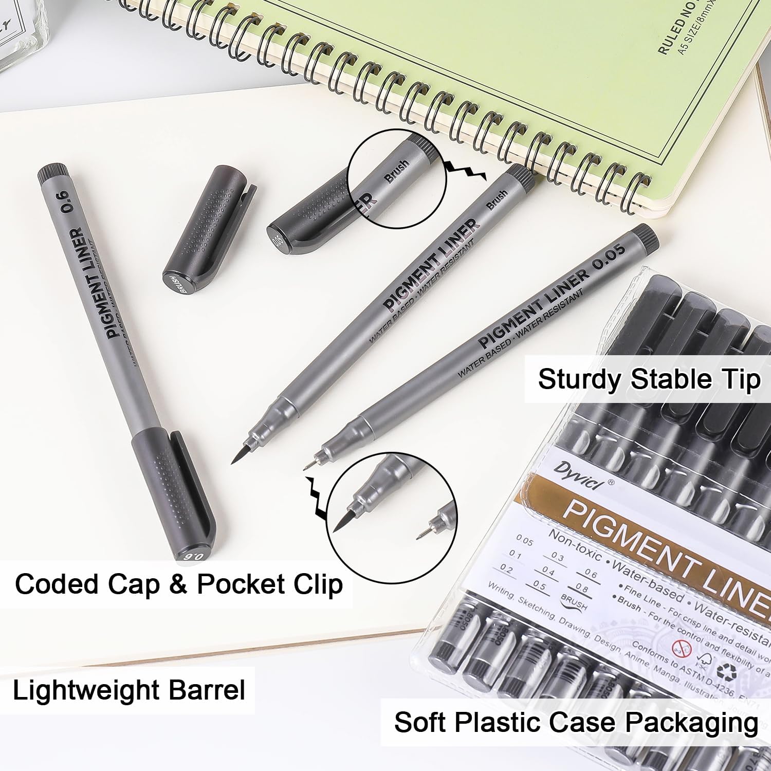 -Pen Fineliner Pens, Black Pigment Liner Multiliner Archival Ink  Fine Point Pens for Drawing, Sketching, Journaling, Doodling, 9 Pack