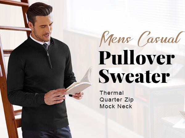 COOFANDY Men's Quarter Zip Up Sweaters Slim Fit Lightweight Mock Neck Pullover Casual Polo Sweaters