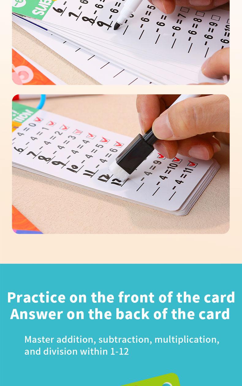 Learning Flashcards for Math Practice, Addition Subtraction Multiplication Division Cards, Educational Toy for Students, Brain-Boosting Math Game