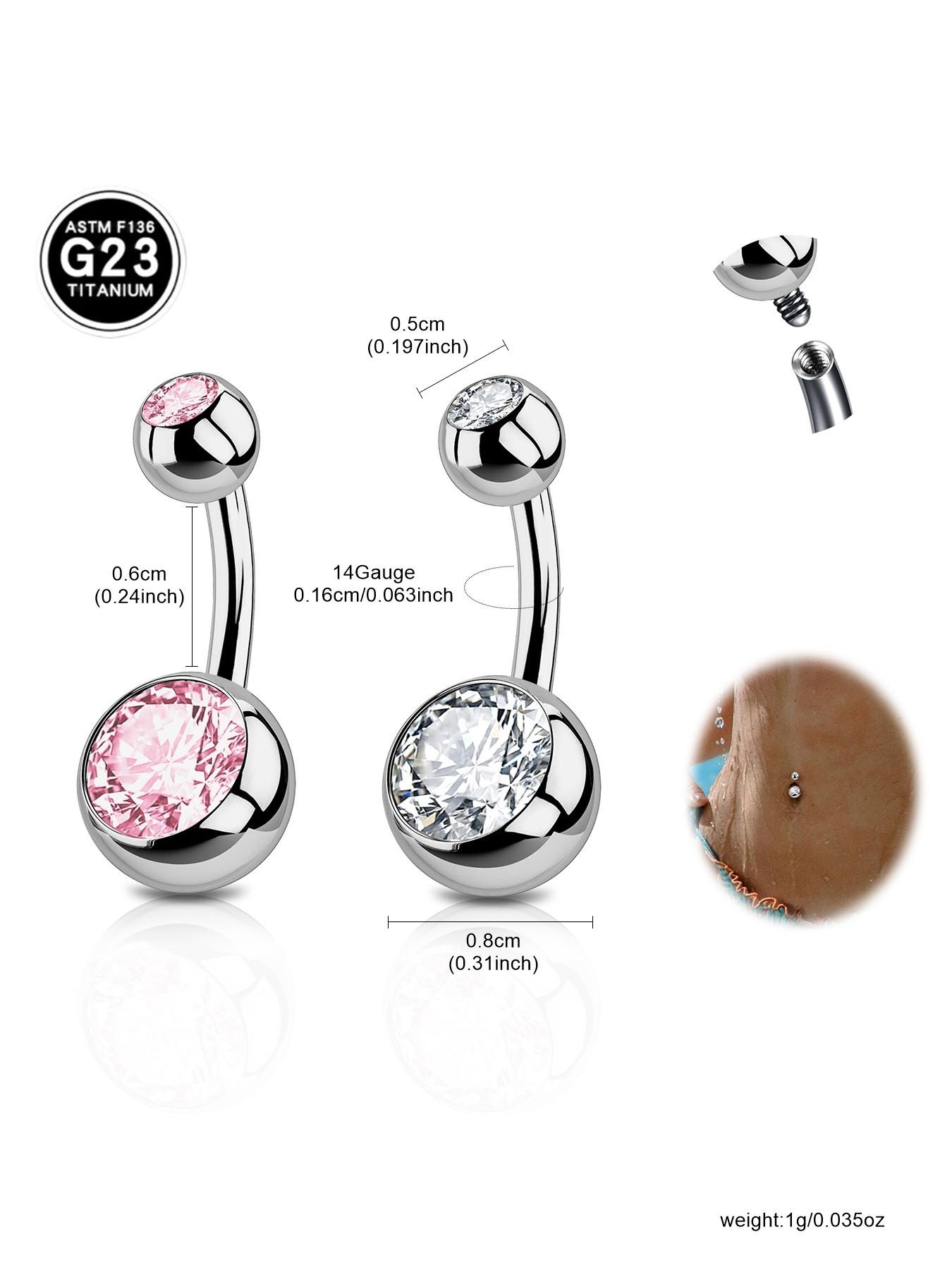 2pcs 14G G23 Titanium Belly Button Ring, Navel Piercing Long Belly Bar Belly Button Piercing 6-16mm Belly Rings for Women suitable for Daily Holiday Beach Vacation Engagement Glamorous Music Festival Carnival Coachella Season Wor