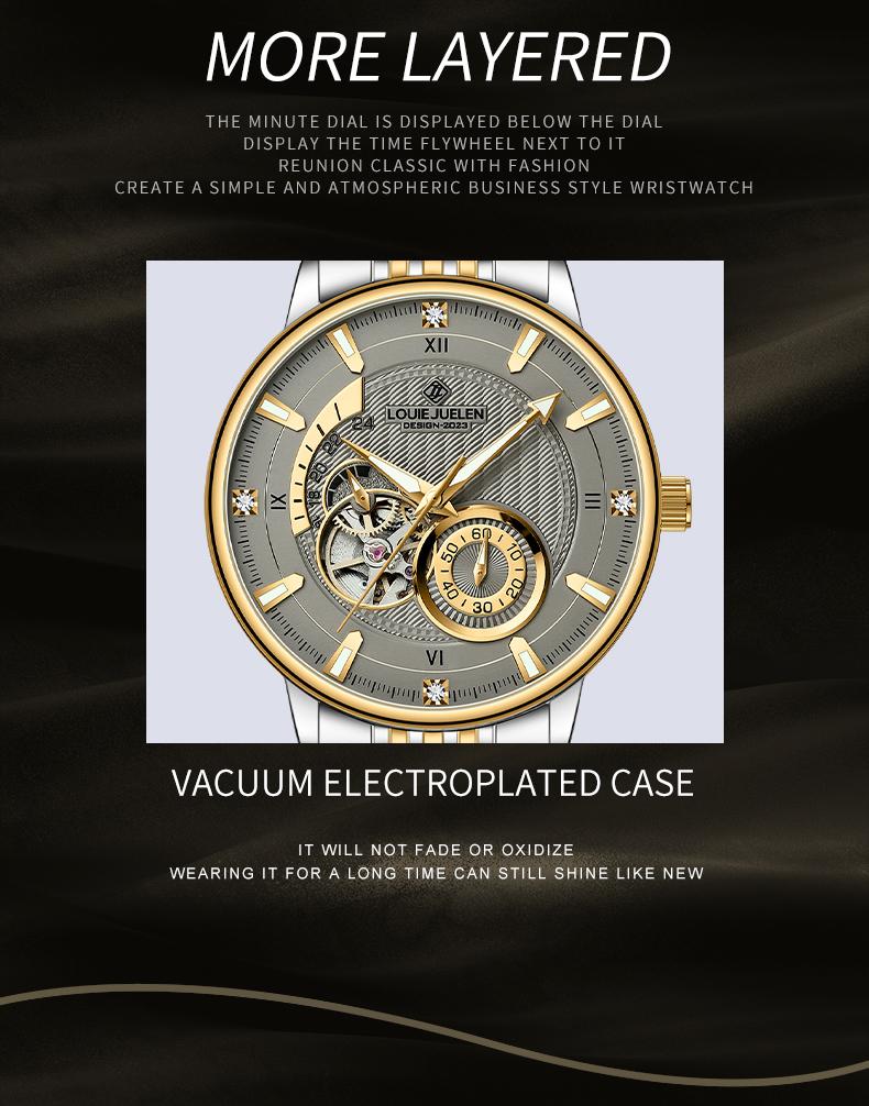 LOUIEJUELEN Aviator Series Men's Swiss Automatic Skeleton Watch - 42mm Stainless Steel Chronograph with Sapphire Crystal, Water-Resistant & Shockproof, Luminous Dial for Business & Casual Occasions LOUIEJUELEN Aviator Series Men's Swiss Automatic Skeleton Watch - 42mm Stainless Steel Chronograph with Sapphire Crystal, Water-Resistant & Shockproof, Luminous Dial for Business & Casual Occasions