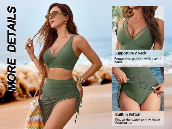 Blooming Jelly Mesh Sarong Wraps Bathing Suits Womens High Waisted Tummy Control Bikini Sets #Springtok