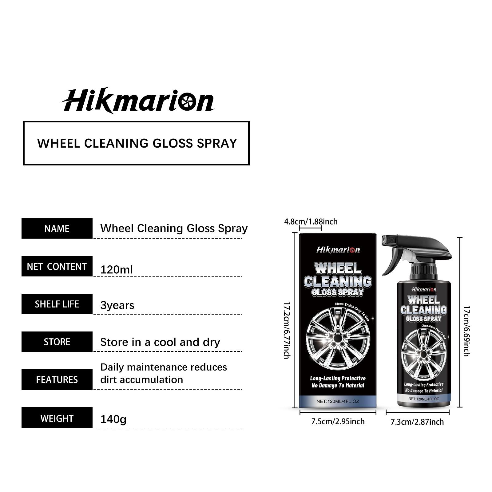 Hikmarion Wheel HUB Cleaning Spray, Gentle Stain Remover, Restores Shine, Daily Car Care, Mild Formula, Easy to Use