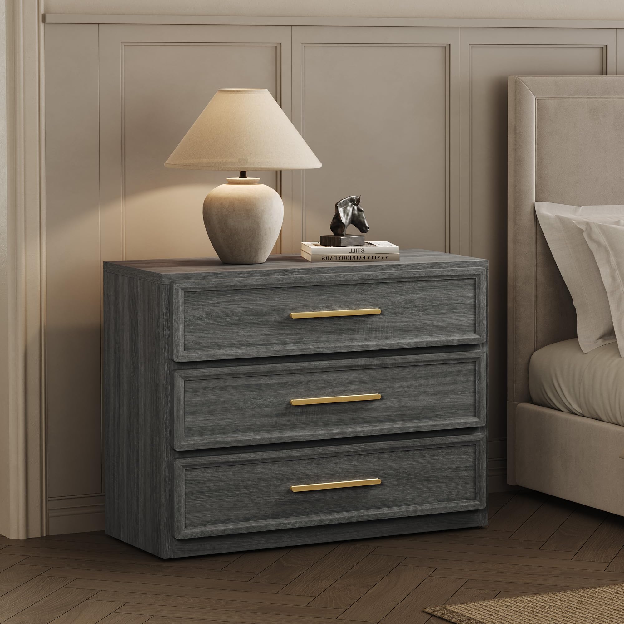 SICOTAS Night Stand Oversized Extra Large Nightstand Tall Bedside Side Table with 3 Drawers