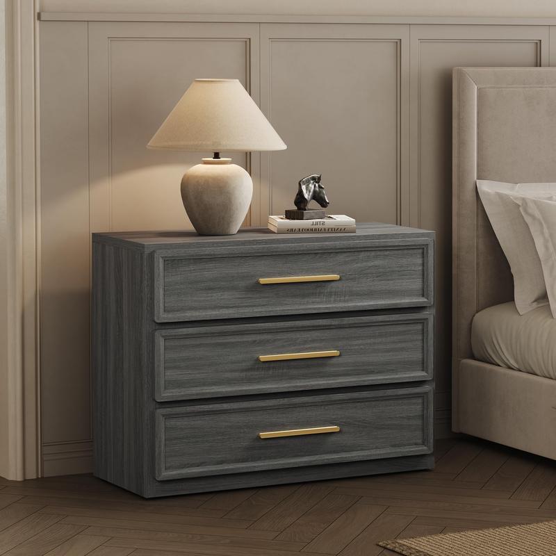 SICOTAS Night Stand Oversized Extra Large Nightstand Tall Bedside Side Table with 3 Drawers