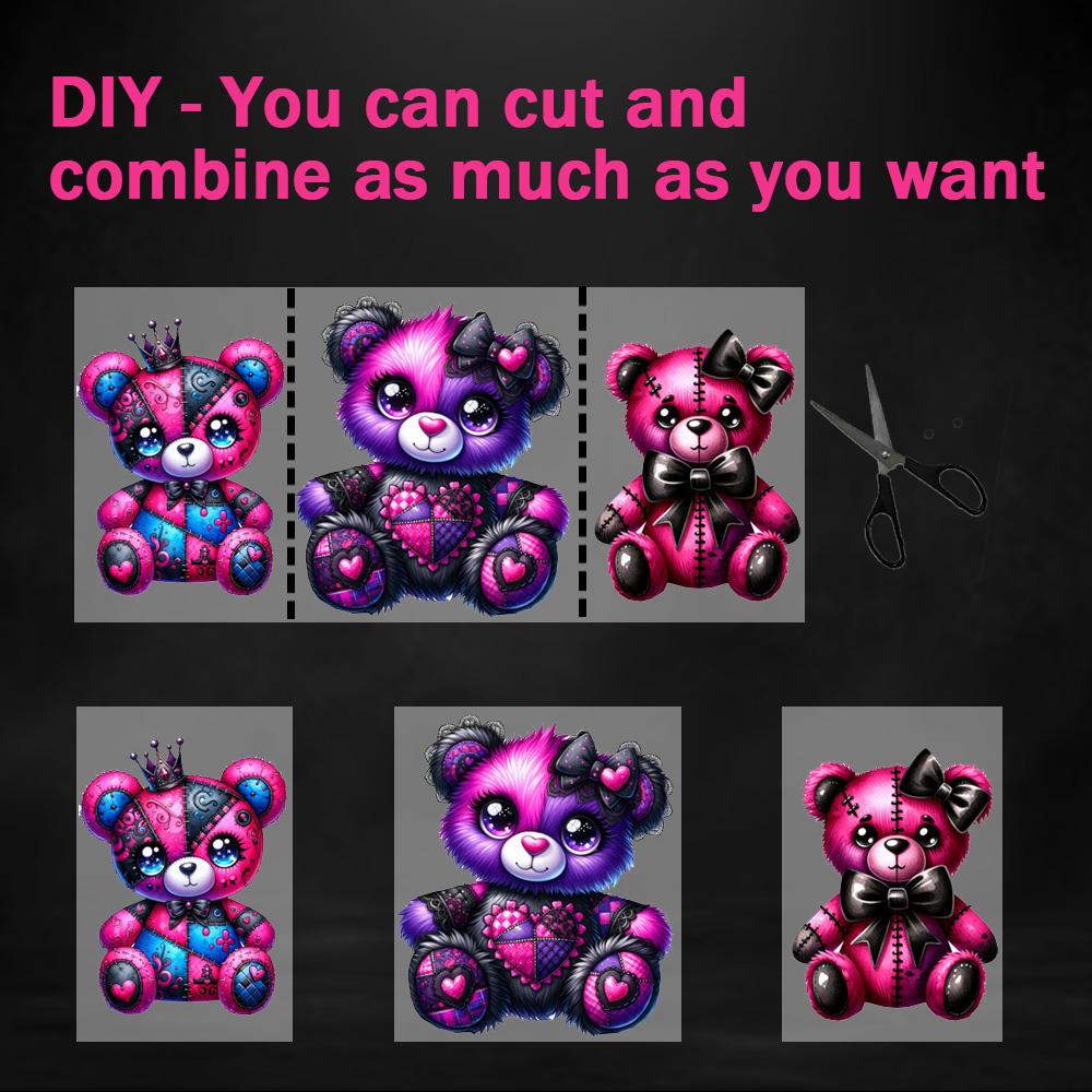 8-Piece Set, 4 Designs X 2 Pieces, 16 Oz UV DTF Crafts Cup Stickers, Bear Pattern 3D Decals, Durable Mixed Color Transfer Material