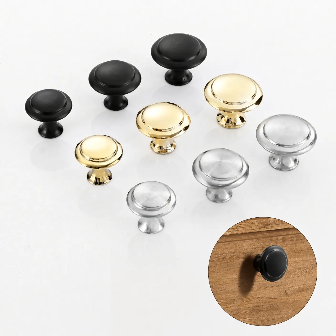 Stainless Steel Single Hole Mushroom Cabinet Knob,10/20/40 Pack Gold & Black Round Drawer Pull Handle, Simple Furniture Knob for Cupboard, Shoe Cabinet, Dresser DIY Hardware